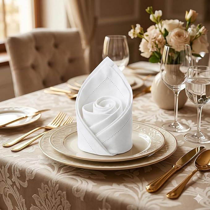 Urban Villa Cloth Napkins Hemstitch Solid White 100% Cotton Absorbent Dinner Napkins (Set of 6) 20x20 Inches Soft Durable Washable Reusable Ideal for Everyday Use Wedding Parties Cloth Dinner Napkins