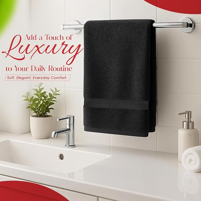 RIVERSIDE 6 Pack Premium Hand Towels Set, 16x28 inches, 100% Ring Spun Cotton, 600 GSM, Soft, Quick Dry and Highly Absorbent, Towels for Bathroom, Kitchen, Gym, Spa - Black