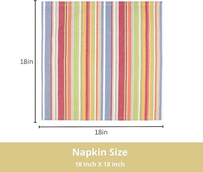 PurpleEssences Plain Striped Cloth Napkins - Set of 12-100% Cotton - 18 x 18 Inch - Spring Easter Summer and Perfect Everyday Use Dinner Napkin - Multi Color