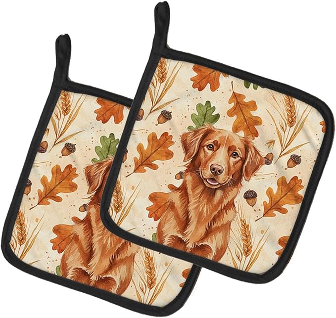 Caroline's Treasures Copper Nova Scotia Duck Tolling Retriever Heirloom Fall Pair of Pot Holders Pair 7.5x7.5 Quilted Insulated Hot Pads Decorative Kitchen Gift Made in USA