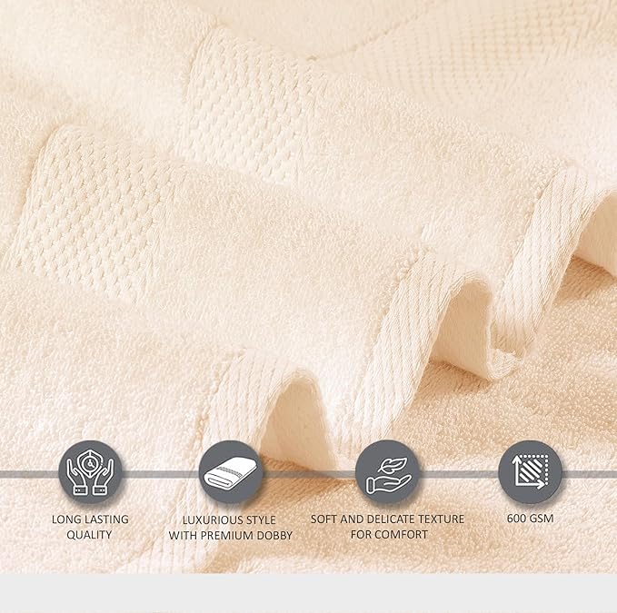 Oakias Premium Towel Set 600 GSM 6 Piece Sea Salt - 100% Ring Spun Cotton Highly Absorbent Towels Set - Super Soft Bathroom Towel Set - Hotel Quality Double Stitched Hem - Ideal for Hotels, Spa, Gyms