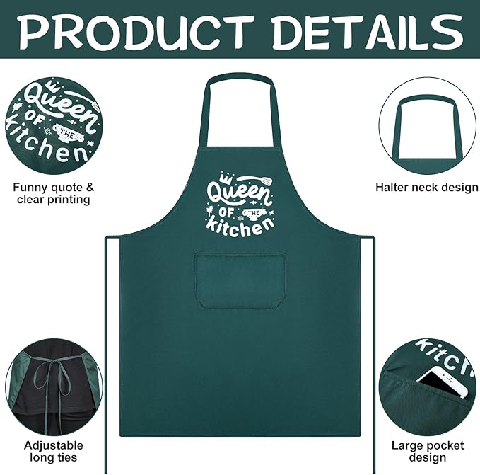 Jeyiour 3 Pack Funny Cooking Aprons Women Oil-proof Kitchen Aprons with Pockets for Home Chef BBQ Birthday Thanksgiving Gift(Black, Green, White)