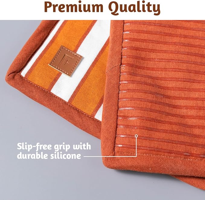 Folkulture Pot Holders for Kitchen | Pack of 2 (8x8) Ribbed Soft Silicone Hot Pads for Kitchen | 100% Cotton Cute Fall Pot Holders Set | Heat Resistant | Machine Washable | Fall Essentials