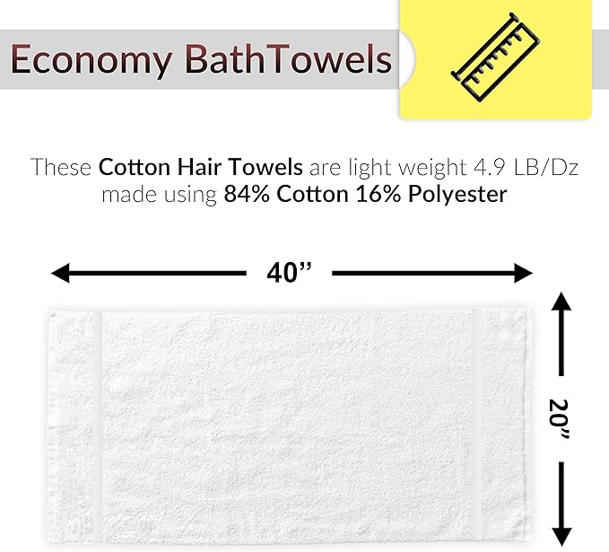 GOLD TEXTILES 36 Pack White Small Bath Towels 20x40 Inches - Cotton Blend Economy Cheap Bulk Bath Towels for Commercial Uses, Gym, Salon, Spa & Hair- Lightweight Quick Drying (36 White)