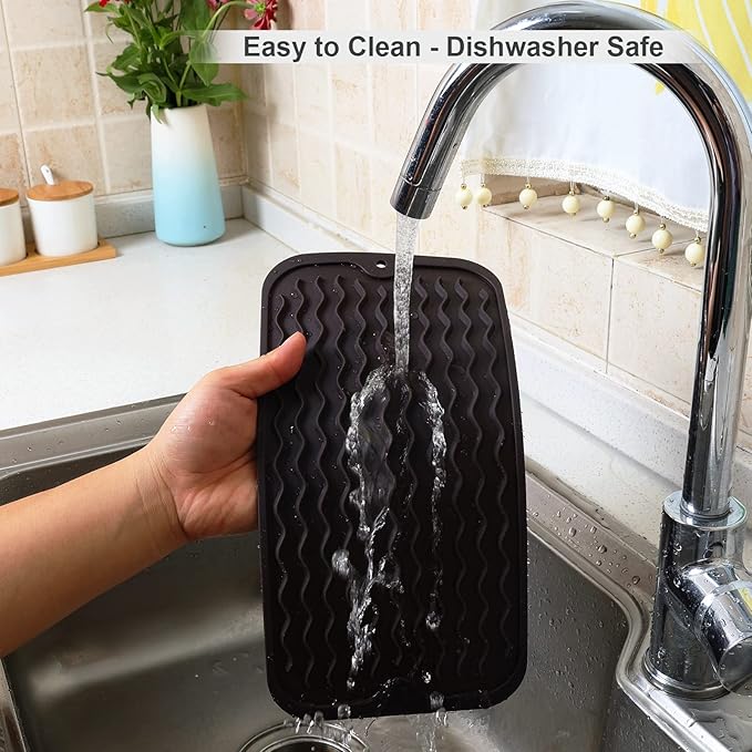 ZLR Silicone Sponge Holder & Sink Caddy Tray (6" x 12") - Narrow Dish Drying Mat for Kitchen Counter - Waterproof Soap Dispenser Organizer, Non-Slip Bathroom Vanity Tray (Coffee)