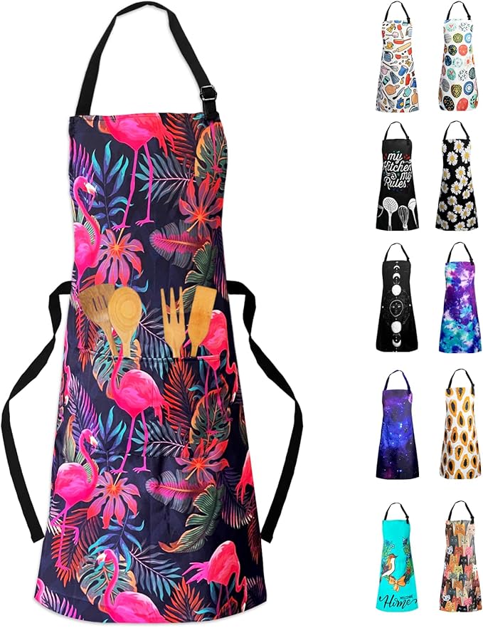 Sosolong Adjustable Waterproof Apron Bib Apron with 2 Pockets Cooking Kitchen Aprons for Women Men Chef