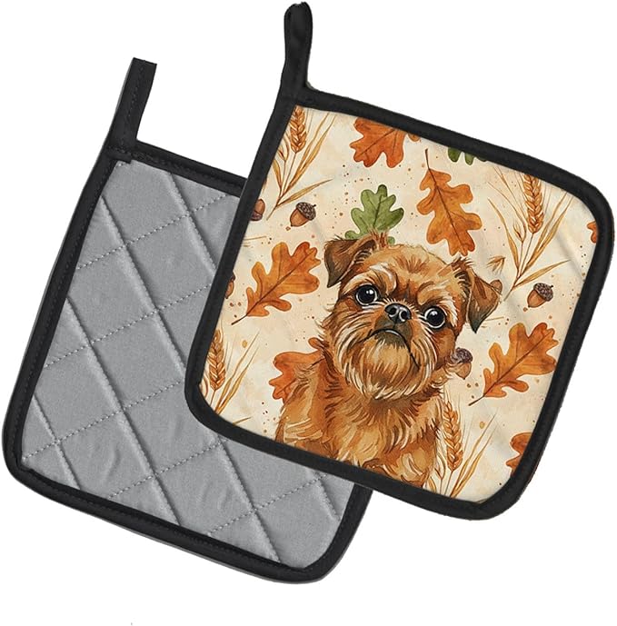 Caroline's Treasures Belge Brussels Griffon Heirloom Fall Pair of Pot Holders Pair 7.5x7.5 Quilted Insulated Hot Pads Decorative Kitchen Gift Made in USA