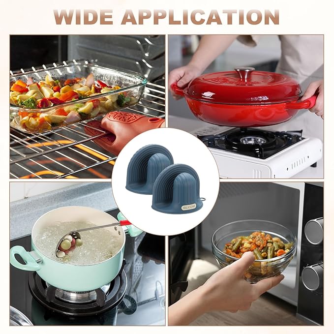 uxcell 2 Pcs Silicone Oven Mitts, Heat Resistant Mini Oven Gloves Silicone Pot Holders Mini Finger Protector Cooking Pinch Grips for Air Fryer Kitchen Cooking & Baking, Dark Blue