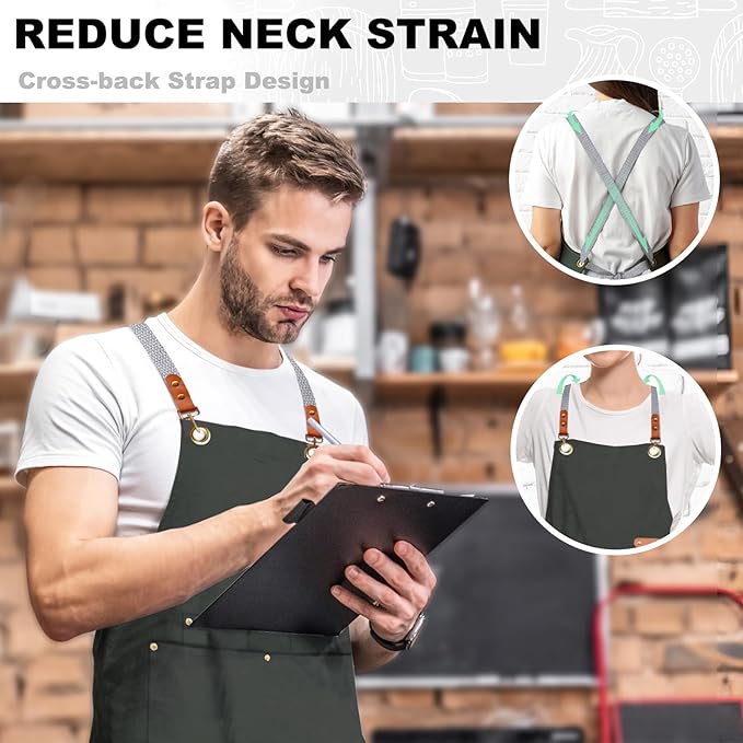BeLuyi chef apron bib tool apron for man woman cross back straps with 4 pockets for kitchen cooking gardening baking working