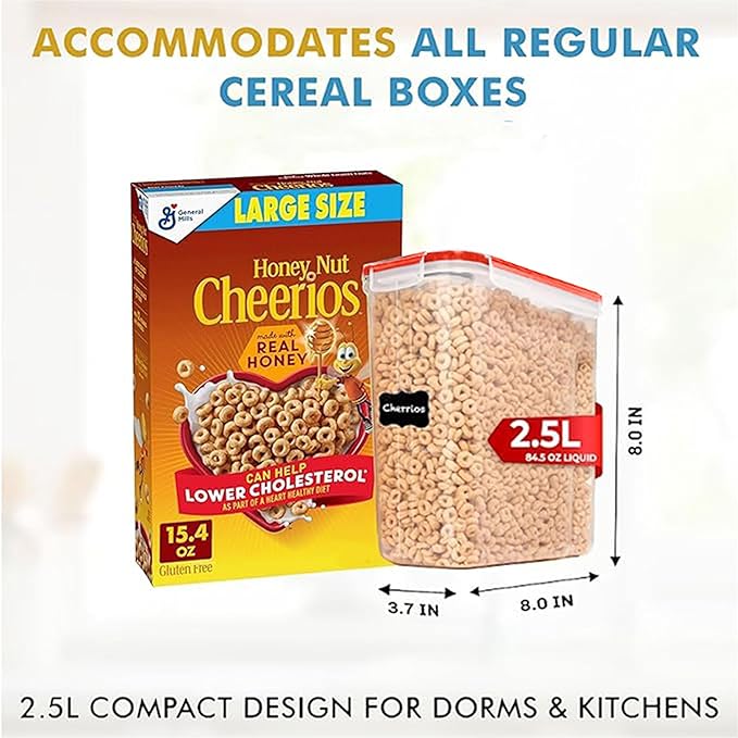 Shazo 2 Pack (15.4 Oz Cereal Capacity) Small Airtight Cereal Containers Storage with Lids, Perfect Space Saving BPA-Free Plastic Container, Pantry Organization and Canister for Rice, Sugar & Flour