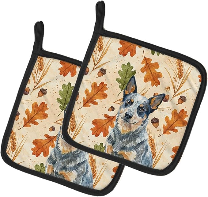 Caroline's Treasures Blue Heeler Australian Cattle Dog Heirloom Fall Pair of Pot Holders Pair 7.5x7.5 Quilted Insulated Hot Pads Decorative Kitchen Gift Made in USA