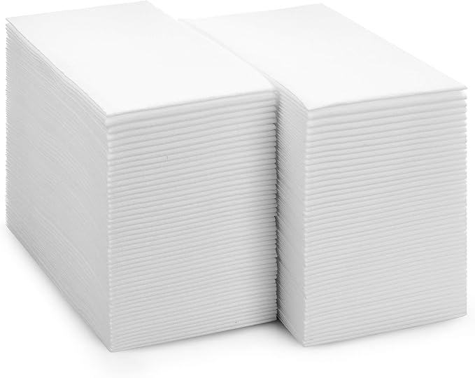 100-Pack BloominGoods Disposable Bathroom Napkins | Linen-Feel Guest Towels | Cloth-Like Hand Tissue Paper, White, 12" x 17" (Made In USA)