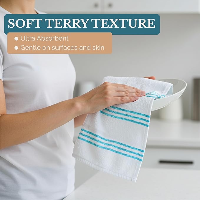 Casa Platino Kitchen Towels and Dish Towels for Kitchen, Cotton 8 Piece Set Includes 4 Hand Towels & 4 Dish Cloths, Refresh Your Prep Space with Vibrant, Quick-Dry Utility – Aqua