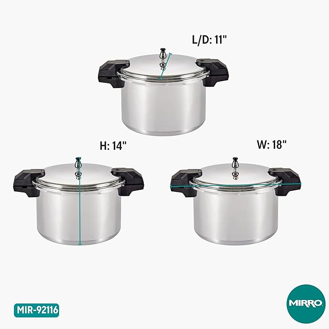 Mirro 7114000228 92116 Polished Aluminum 5 / 10 / 15-PSI Pressure Cooker / Canner Cookware, 16-Quart, Silver