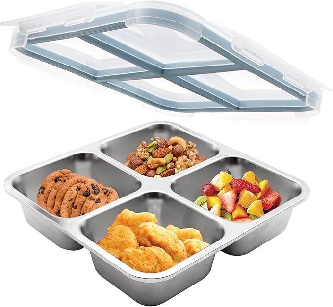 Stainless Steel Bento Lunch Box, 4 Compartment Snack Containers, Divided Meal Prep Lunch Containers, Food Storage Containers For Work and Travel