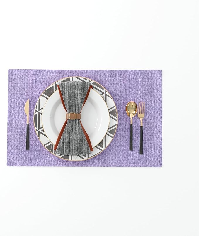 4 Piece Soft Caddice Faux Linen Decorative Place Mats Heat Resistant Dining Table Place Mats Kitchen Table Mats 12x18 Lilac