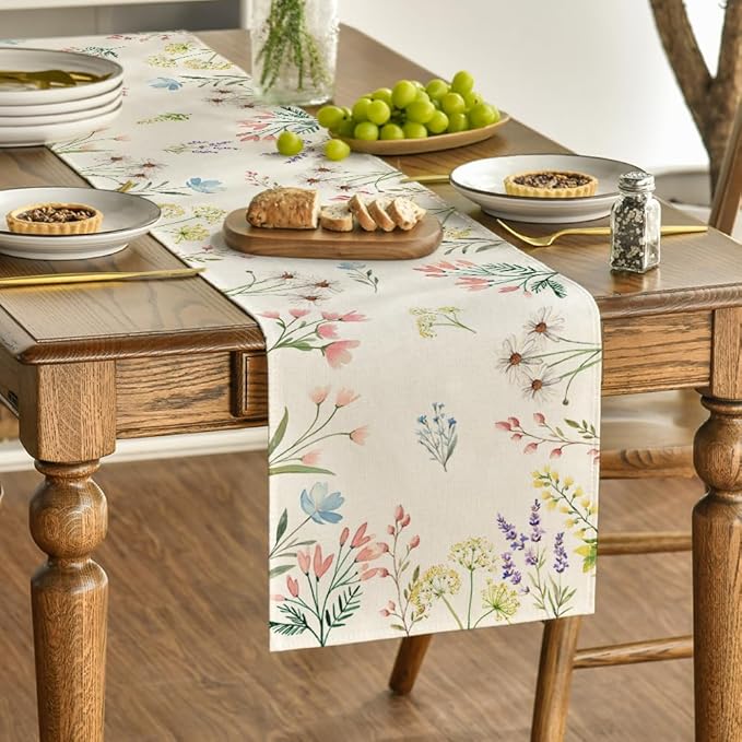 Artoid Mode Flowers Summer Table Runner, Seasonal Spring Fall Kitchen Dining Table Decoration for Home Party 13x60 Inch