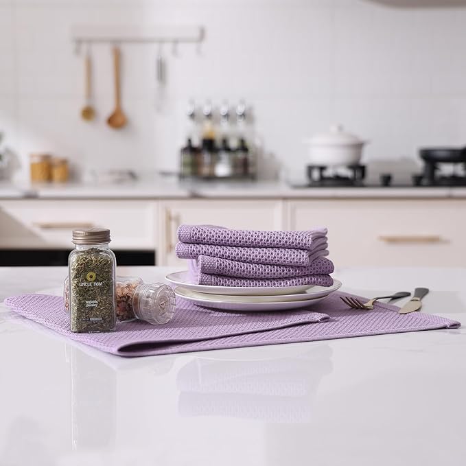 Kitinjoy 100% Cotton Waffle Weave Kitchen Hand Towels (13 X 28 Inches, Lavender), 12-Pack Super Soft and Absorbent Dish Towel for Drying Dishes