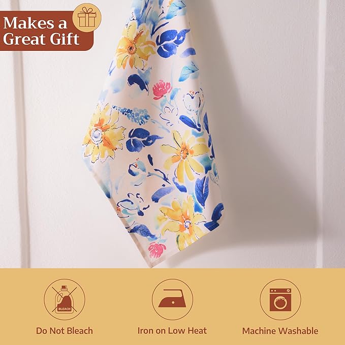 Maison d' Hermine Kitchen Towels Set of 3 100% Cotton 27.50" x 20" Reusable Cloth Tea Dish Towels Absorbent with Hanging Loop for Kitchen Gifts for Mothers Day Spring/Summer (Girassol)
