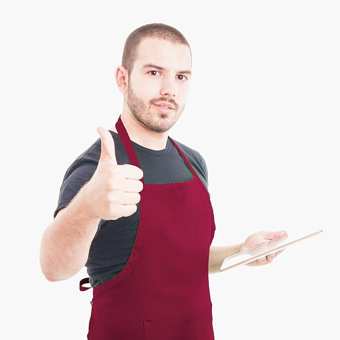 Total 15 PCS Deep Red Plain Deep Red Bib Apron for Women Men Adult with 2 Front Pockets-Painting Baking Cooking Kitchen Apron for Women Girls-(Wine,15pcs)