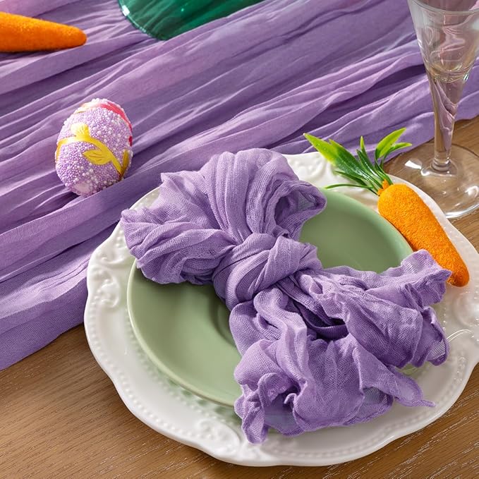 DeZerlor 50 Pack Lavender Purple Cheesecloth Napkins Spring Cloth Napkins Set of 50 Dinner Napkins Bulk 21x21 Inches for Wedding Bridal Shower Baby Shower Parties