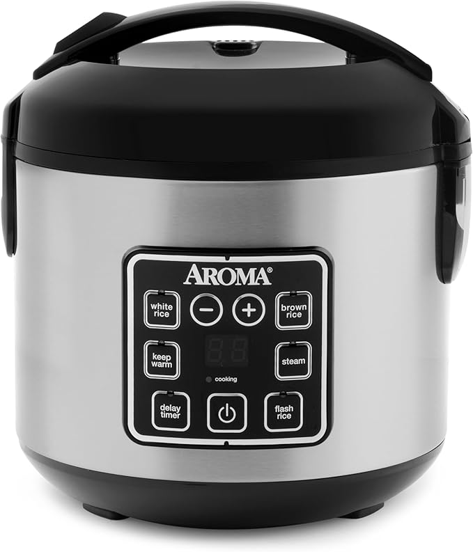 AROMA Digital Rice Cooker, 4-Cup (Uncooked) / 8-Cup (Cooked), Steamer, Grain Cooker, Multicooker, 2 Qt, Stainless Steel Exterior, ARC-914SBD