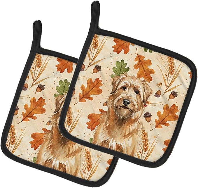 Caroline's Treasures Tawny Briard Heirloom Fall Pair of Pot Holders Pair 7.5x7.5 Quilted Insulated Hot Pads Decorative Kitchen Gift Made in USA