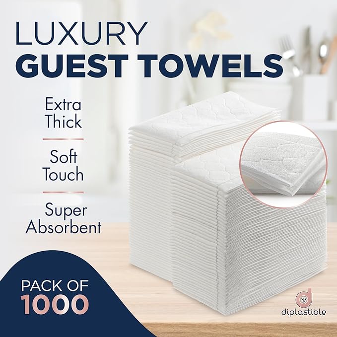 Disposable Guest Towels 1000 Pack - White Napkins for Guest Bathroom, Heavy Duty Disposable Hand Towels, Ultra Absorbent Linen Feel Paper Napkins for Bathroom, Parties and Events