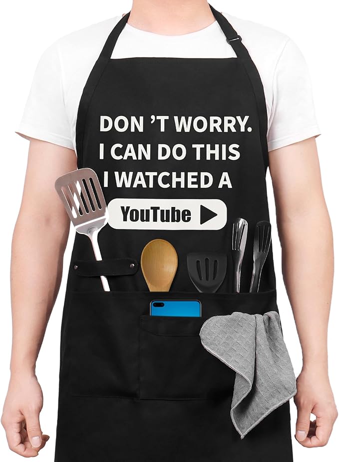 Funny Cooking Chef Apron with Pockets BBQ Kitchen Work Aprons Birthday Dad Creative Gifts