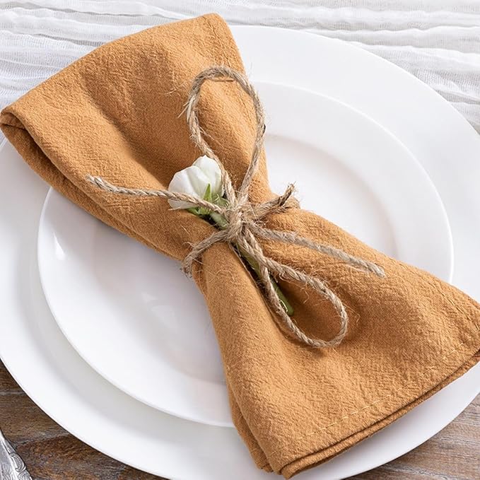 MLMC 4 Pack Caramel Cloth Napkins Rustic Washable Cotton Linen Napkins Set of 4 17"x17" Reusable Dinner Napkins Cloth for Wedding Party Bridal Shower Everyday Use Gathings Decor