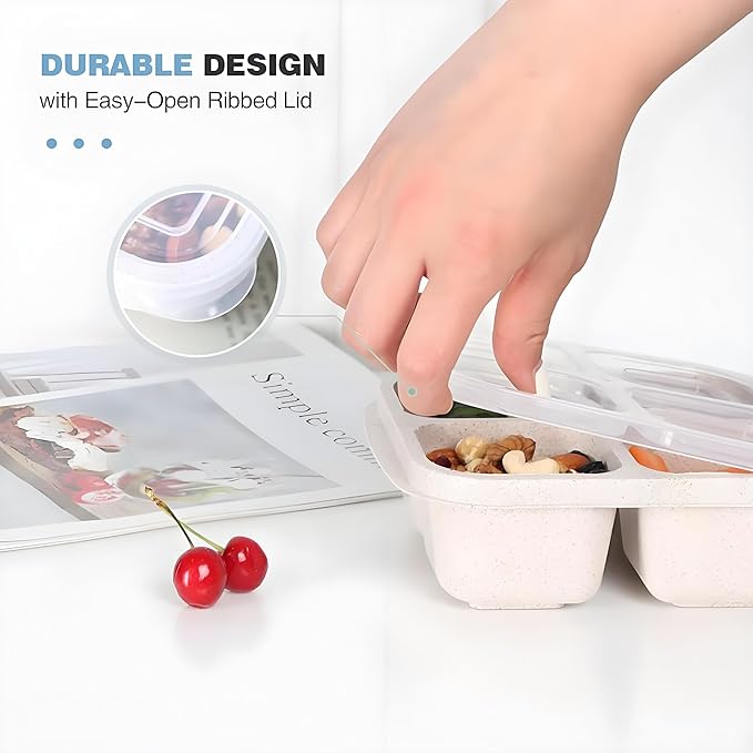 Emptycolor 3 Pack 4 Compartment Lunch Snack Containers with Lids, Meal Prep Bento Snack Boxes, BPA Free, Reusable Food Storage Lunchable Containers for People Work Travel