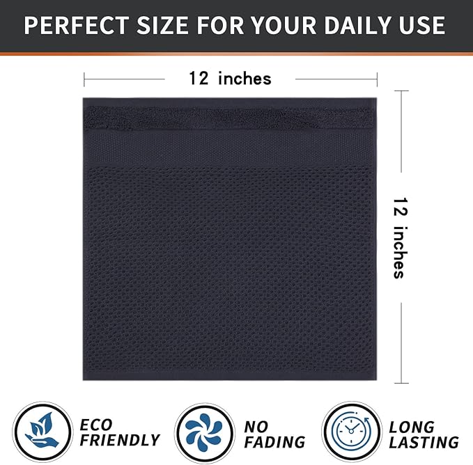 Homaxy 100% Cotton Dish Cloths, 8 Pack - 12 x 12 Inches, Waffle Weave Super Soft and Absorbent Dish Towels Quick Drying Dishcloths, Dark Grey