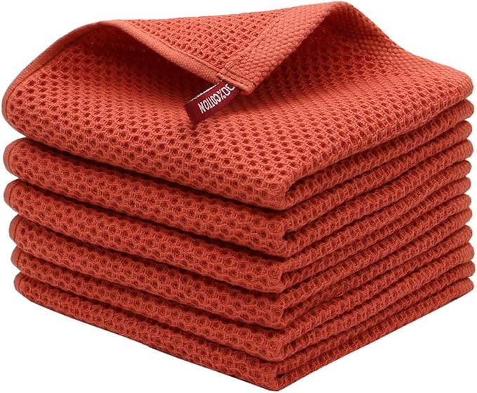 Mia'sDream Natural Cotton Waffle Weave Kitchen Tidy Dish Cloths Drying Rags Cleaning Cloth, Soft and Absorbent Kitchen Hand Towel Washcloths, 12inchx12inch 6 Pack (Brick Red)