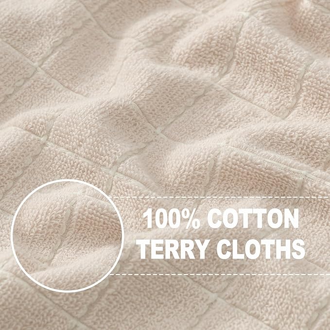 Homaxy 100% Cotton Terry Kitchen Towels(Beige, 13 x 28 inches), Checkered Designed, Soft and Super Absorbent Dish Towels, 2 Pack