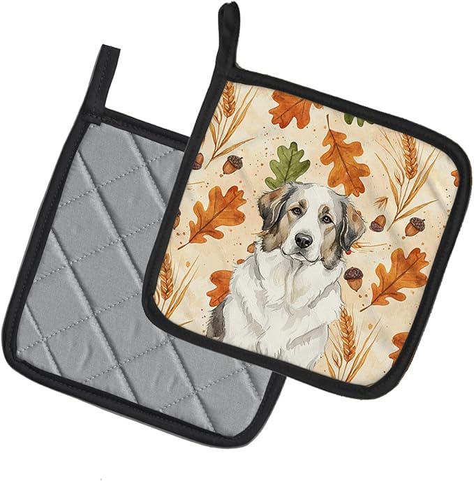 Caroline's Treasures Badger Great Pyrenees Heirloom Fall Pair of Pot Holders Pair 7.5x7.5 Quilted Insulated Hot Pads Decorative Kitchen Gift Made in USA