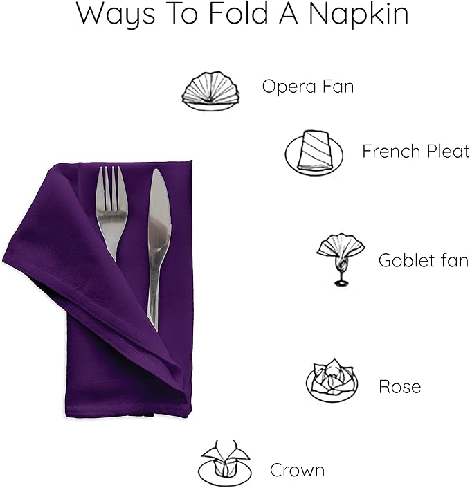 Encasa XO Purple Cloth Napkins Set of 6, 17"x17" | Solid Color Cotton Dinner Napkins | Washable & Reusable Wedding Napkins for Holiday Dinners, Party, & Everyday Table Decor