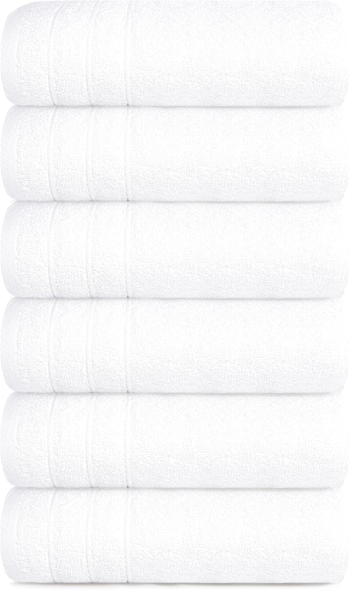 Tens Towels Pack of 6 Hand Towels, 100% Cotton, Lighter Weight, Quick to Dry, 16 x 28 Inches, Super Soft & Absorbent, Perfect for Bathroom & Kitchen, White