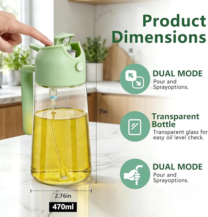 Oil Sprayer for Cooking, 2-in-1 Oil Mister & Dispenser Bottle for Air Fryer, Salad, BBQ, Kitchen Gadgets Accessories, 2 Pack
