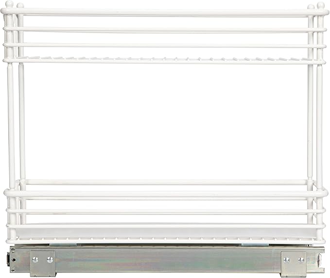 Household Essentials Glidez Multipurpose Paint-Finished Steel Pull-Out/Slide-Out Storage Organizer with Plastic Liners for Under Cabinet Use - 2-Tier Design, White