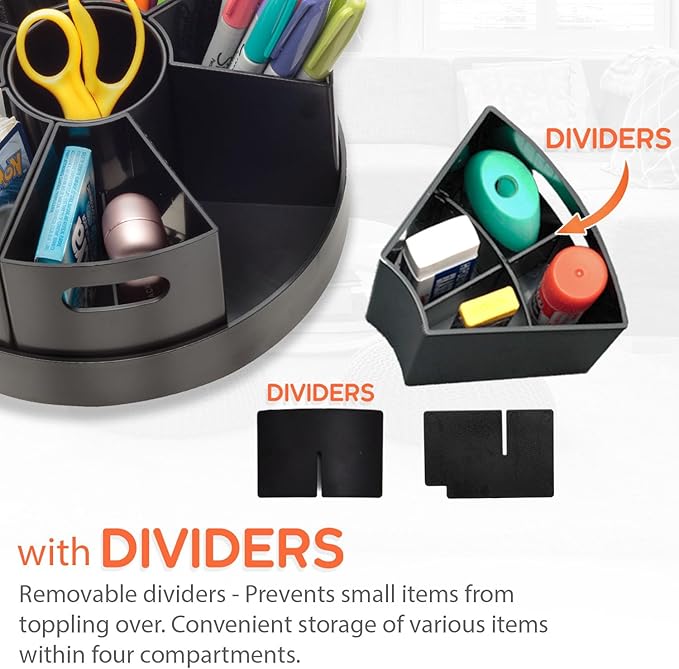 PUZZLE EZ Black Rotating Desk Organizer Lazy Susan Caddies for Home School Office Supplies, Pens, Markers and Art Supplies for Classroom
