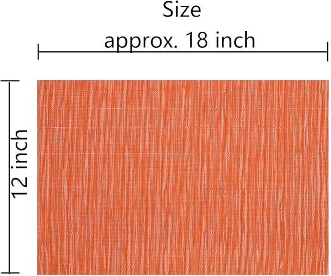 SHACOS Orange Placemats Set of 6 Woven Vinyl Place Mats for Dining Table Indoor Outdoor Wipe Clean Table Mats Thanksgiving Holiday Party Banquet Buffets Table Decor (6, Orange)