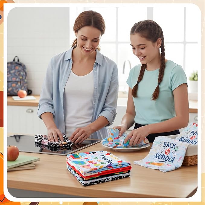 Breling Set of 6 Welcome Back to School Towels First Day of School Hand Dish Towels Highly Absorbent Decorative Classroom Cleaning Cloths for Classroom Bathroom Decorations Gifts, 14 x 21 Inch