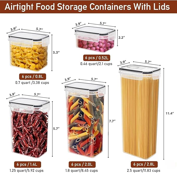 JUJOJB Airtight Food Storage Containers Set with Lids - 30 pack, BPA Free Plastic Kitchen and Pantry Organization, Plastic Leak-proof Canisters for Cereal Flour & Sugar - Labels & Marker