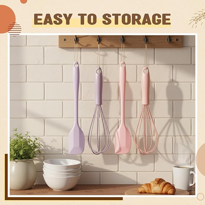 Baderke 20 Pcs Silicone Cooking Utensils 8.34 Inch Mini Spatula Silicone 6 Inch Mini Whisks for Cooking Kitchen Use Utensils for Baking Mixing Party Favor Gift