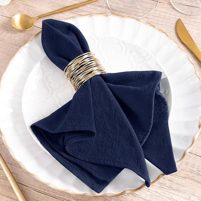 MLMW Navy Blue Napkins Cloth Set of 8 Linen Spring Easter Cotton Napkins Cloth Bulk Washable Dinner Napkins16×16" for Graduation Wedding Party Baby Bridal Shower Birthday Table Decor