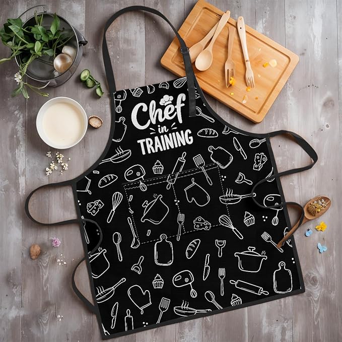 SANDJEST Kids Apron with Chefs Hat Set, Kitchen Apron Gifts