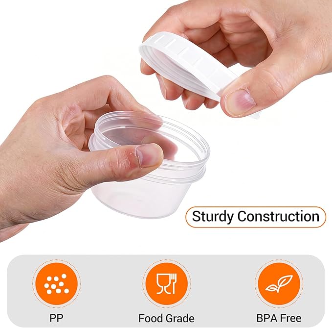 DEMORA 6 oz Small Plastic Containers with Twist on Lids [20 Sets], Stackable Little Food Storage Containers for Snack Lunch Meal Prep Salad Dressings, Freezer/Microwave/Dishwasher Safe, BPA Free