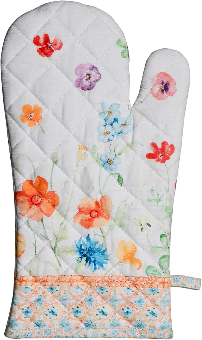 Maison d'Hermine Oven Gloves 100% Cotton Oven Mitt 7" x 13" with Loop Heat Resistant BBQ Cooking Gloves Baking Grilling Gifts for Mothers Day Spring/Summer (Pack of 1, Summer Whisper)