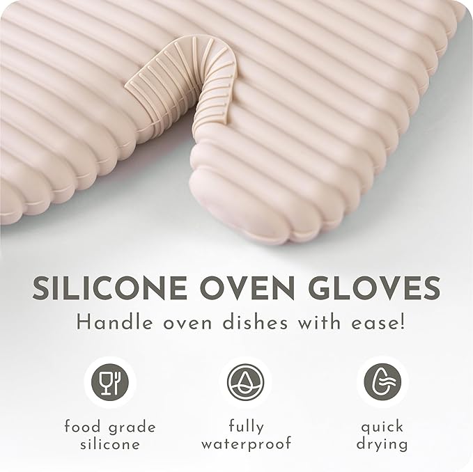 Extra Long Silicone Oven Mitts and Pot Holders Sets | Heat Resistant 500°F BPA-Free Food Grade Silicone Hot Pads & Kitchen Mittens | 4-Piece Set of Oven Gloves & Potholders for Kitchens.