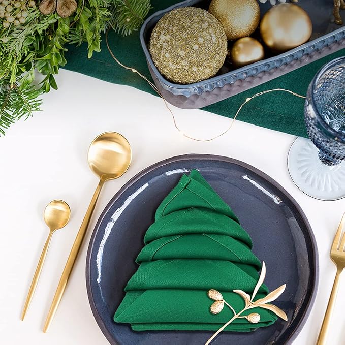 Green Cloth Napkins Set of 12, 100% Cotton, Christmas Table Decorations for Table.Washable, Thick Durable for Christmas,Everyday use,Parties, Restaurants. 18x18inch(Hunter Green)